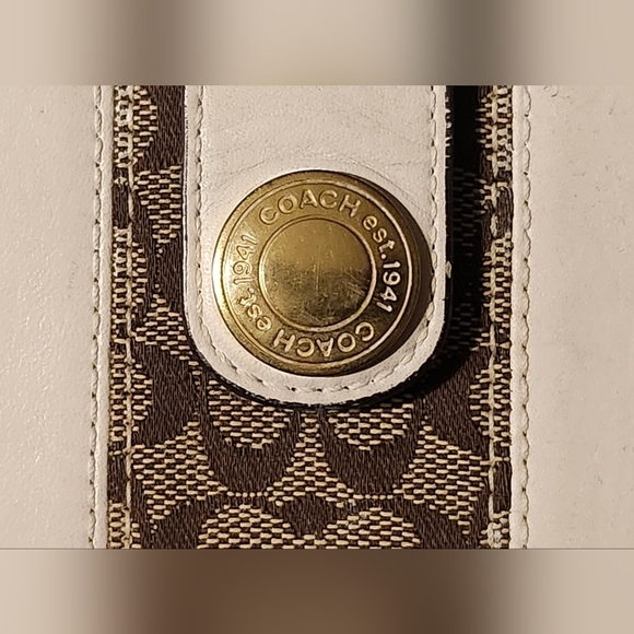 Coach Cream and Brown Signature Logo Women's Wallet, - Picture 4 of 10